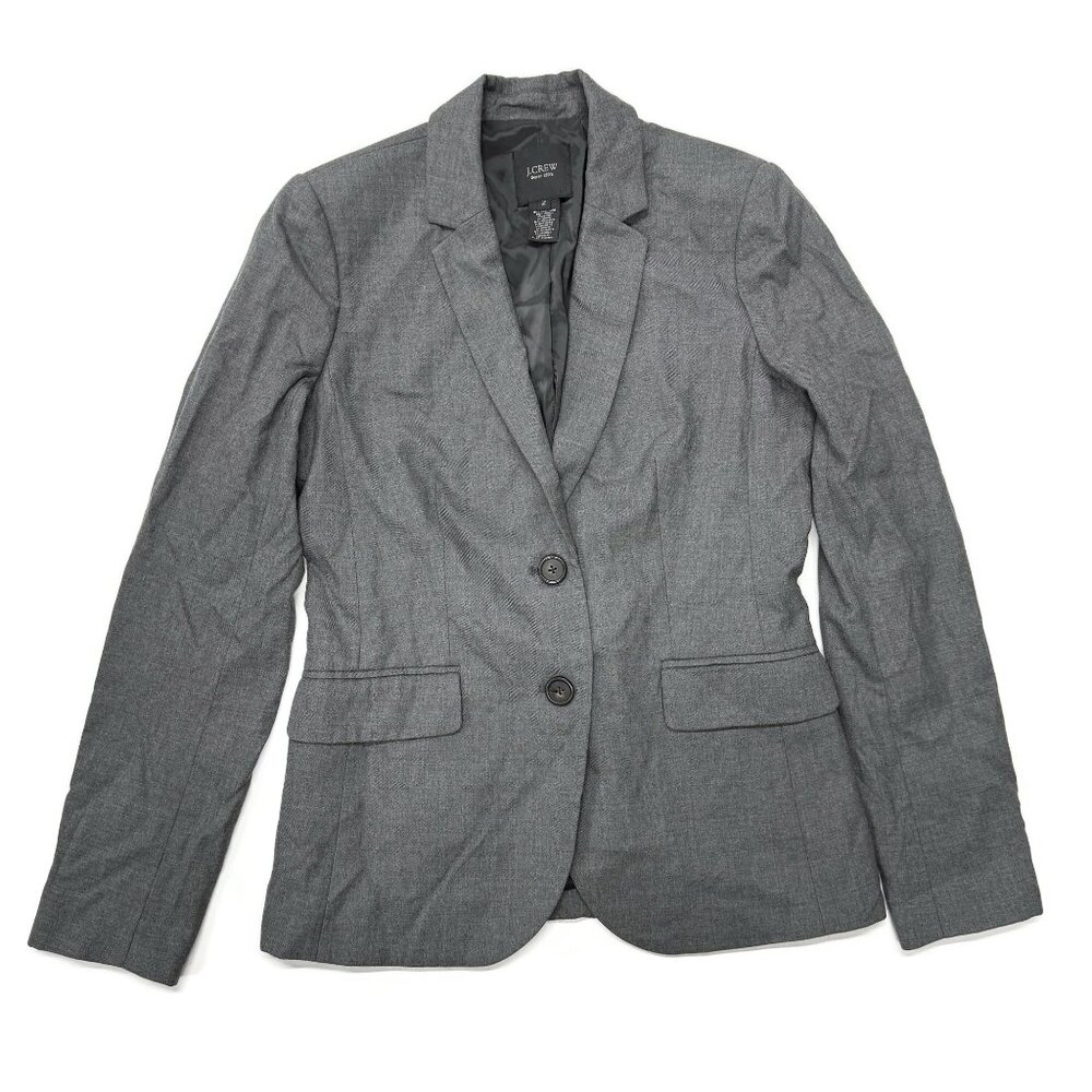 J Crew 1035 Blazer Super 120s Womens Sz 2 Gray‎ Career Wool Lined Jacket Career